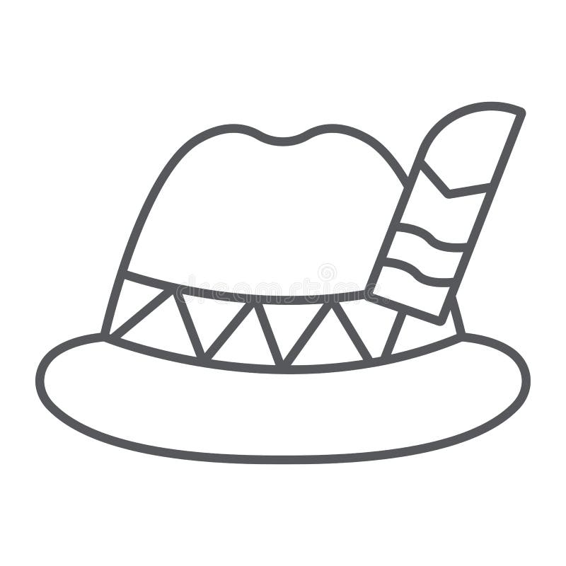 German Feather Hat Thin Line Icon. Oktoberfest Hat Vector Illustration
