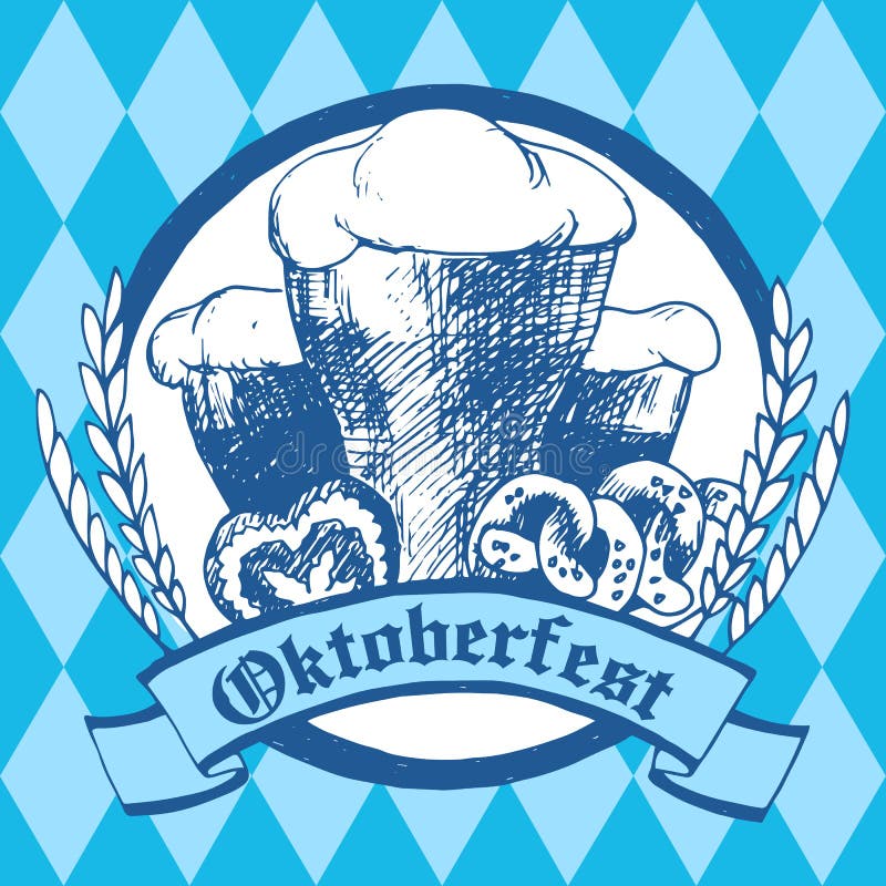 Oktoberfest Illustrazione di vettore Vetri di birra, ciambelline salate, gingerb illustrazione vettoriale Oktoberfest Illustrazione di vettore Vetri di birra, ciambelline salate, gingerb illustrazione vettoriale