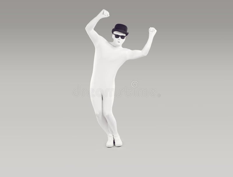 Okänd person klädd i vit leotard dans med sina händer upphöjda fotografering för bildbyråer
