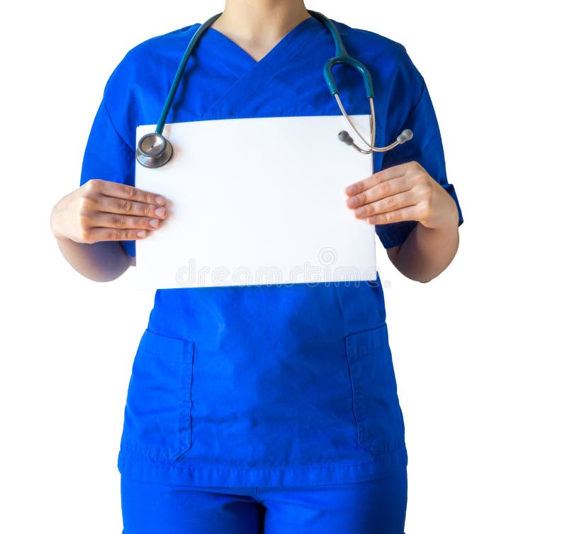 Okänd ung kvinnlig doktor i blå medicinsk enhetlig visningempt arkivbild Okänd ung kvinnlig doktor i blå medicinsk enhetlig visningempt arkivbild
