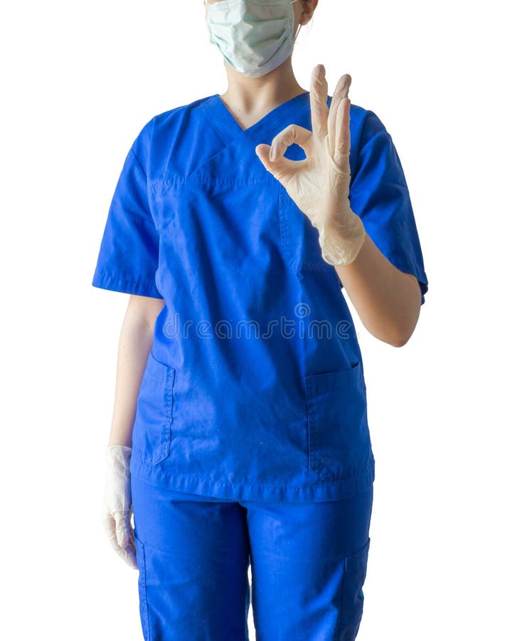 Okänd ung kvinnlig doktor i blå medicinsk enhetlig visningok s arkivbilder Okänd ung kvinnlig doktor i blå medicinsk enhetlig visningok s arkivbilder