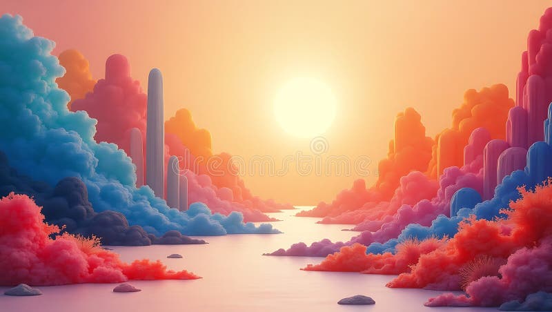 Olas digitales brillantes en simetría y movimiento caleidoscópico ilustración del vector