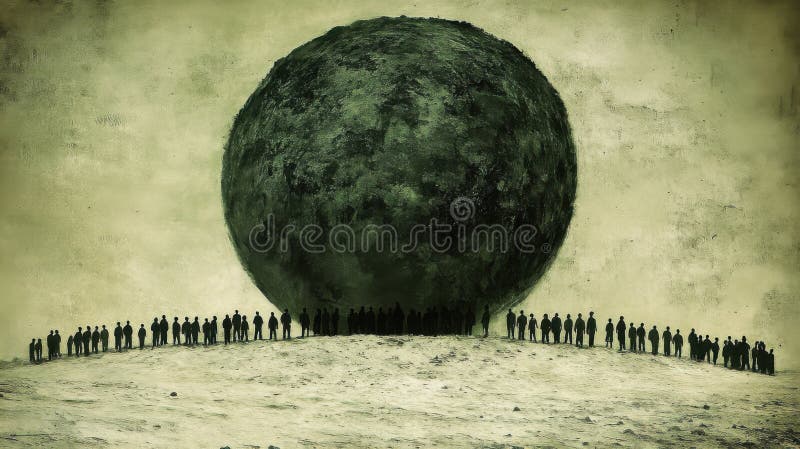 Olbrzymi Dark Sphere w pustynnym krajobrazie ilustracji