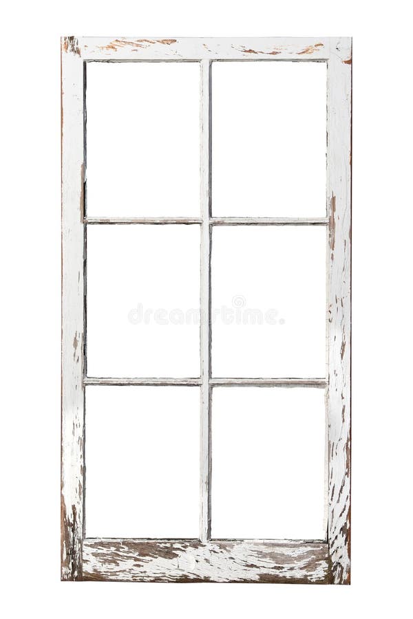 Old 6 pane window on white