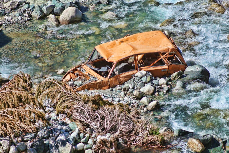 Old and Abandoned Car in the River Stock Image Image of scum, green