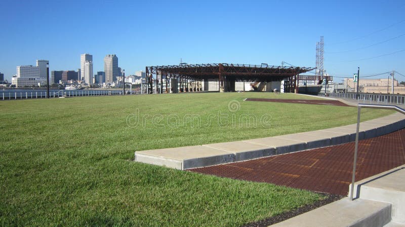 Old Abandoned Industrial Wharf Building Repurposed as an Urban Park Along the Mississippi River