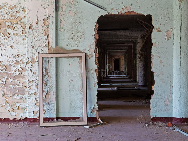 Old abandoned room of a building and window frame. Dilapidated architecture stock images, royalty-free photos and pictures