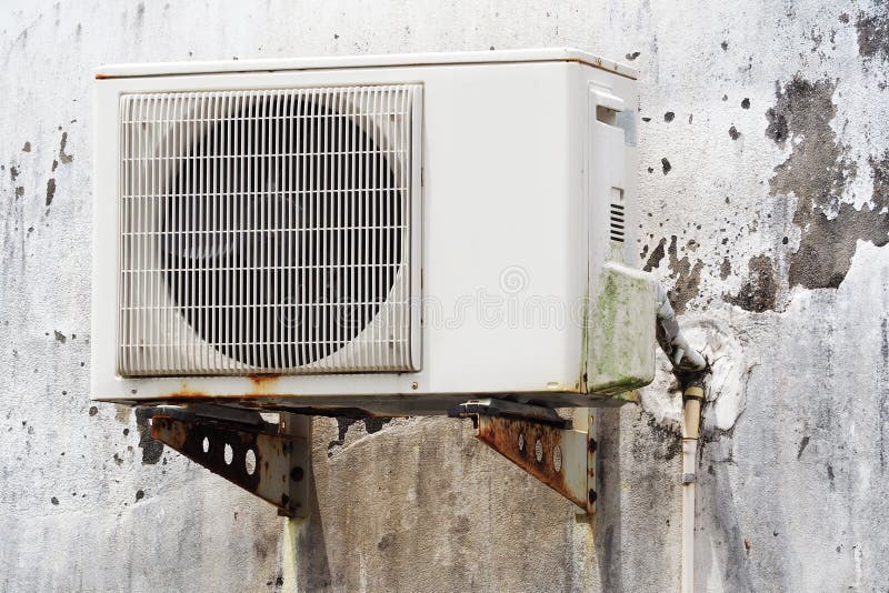 Old Air Conditioner Hanging on Wall Stock Image Image of cool