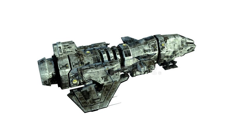 Old alien spaceship, UFO spacecraft in flight isolated on white background, top view, 3D render vector illustration