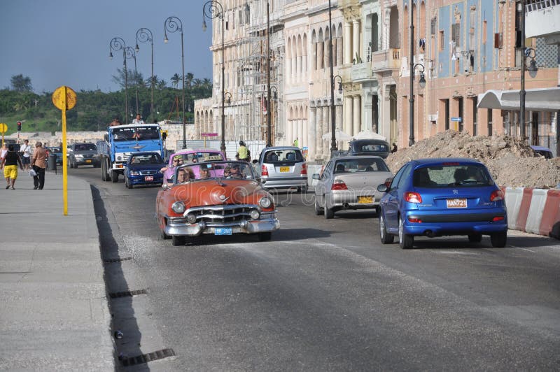 Old American car on the Malecon, Havana, Cuba