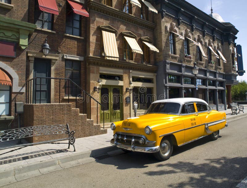 Old American Taxi in a old town stock photo Old American Taxi in a old town stock photo