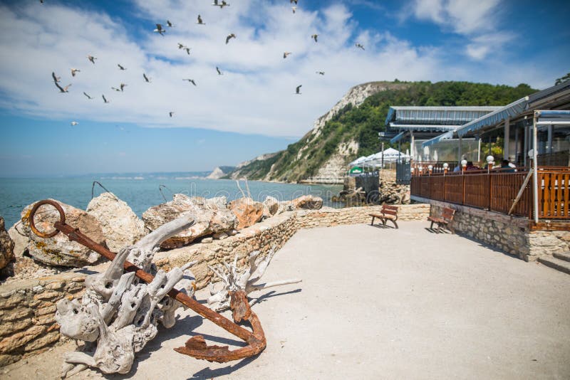 Old Anchor with Rope in Front of Restaurant Stock Image Image of