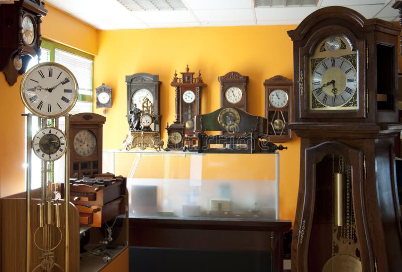 Antiques Fair Market Wall Old Clocks Stock Image Image of golden