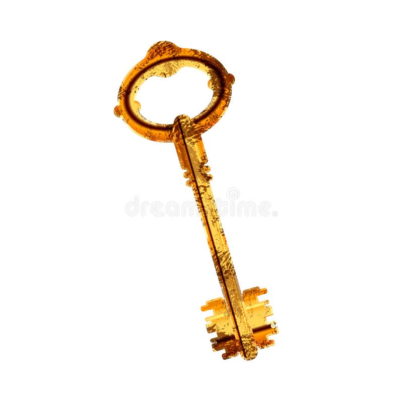 Old Antique Glossy Door Key with Rust on White Stock Vector
