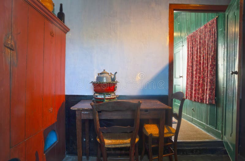 Old Antique Metallic Red Kettle with Autoheating Stock Photo Image