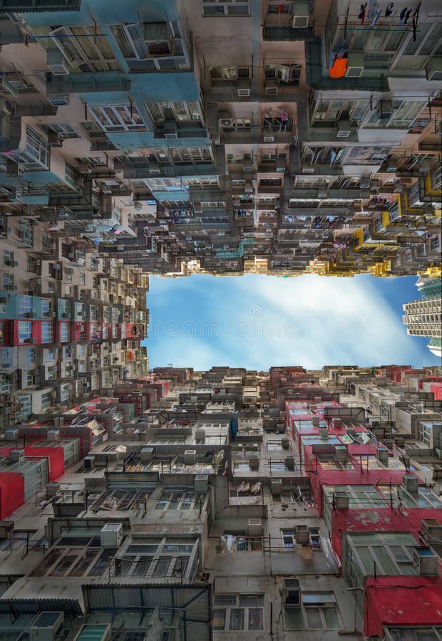Old Apartment in Hong Kong. Dense Residential Building, Urban Area