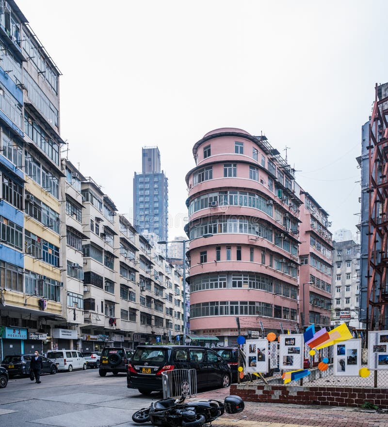 Old Apartment in Hong Kong. Dense Residential Building, Urban Area
