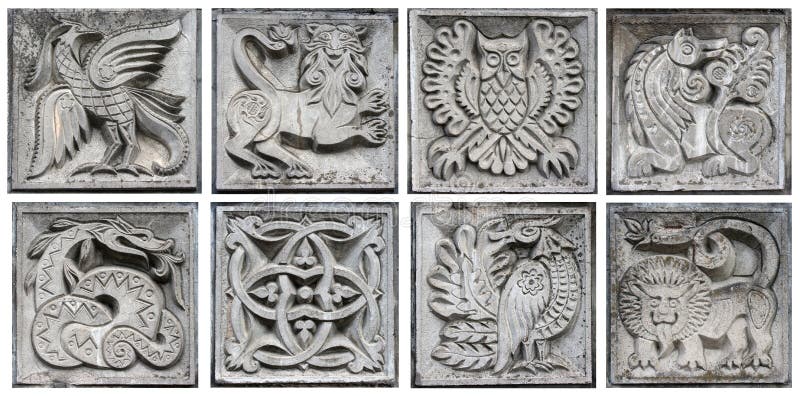 Old bas-reliefs of fairytale animals