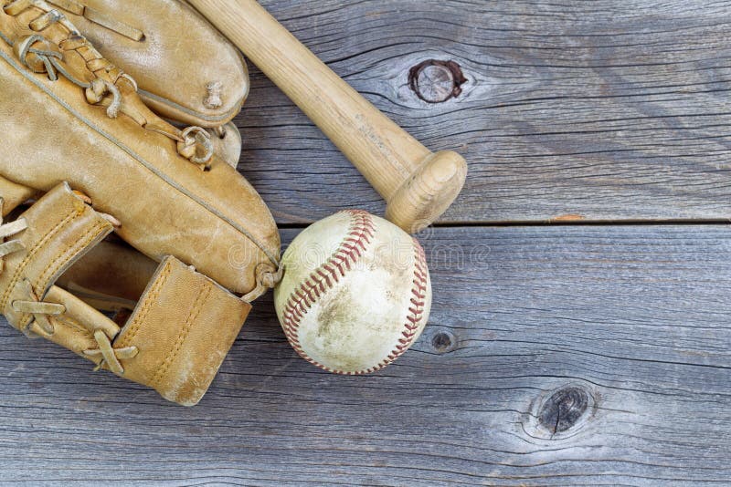 Old Baseball Equipment on Grass Field Stock Image Image of