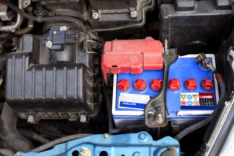 Car with open hood.Battery stock image. Image of petrol 67931497