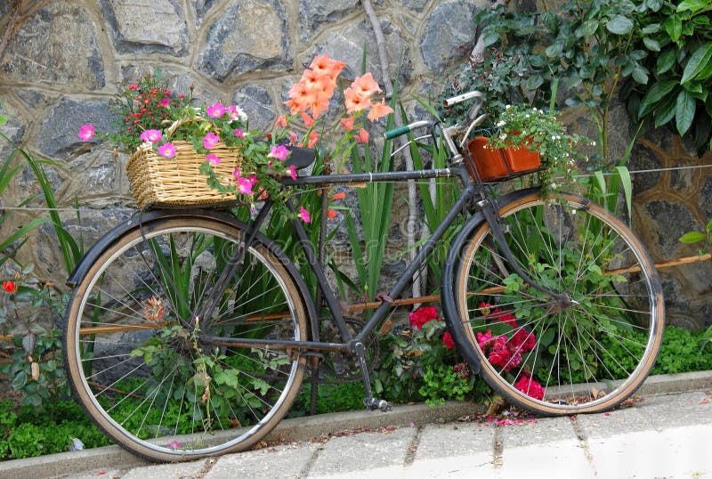 Old bicycle decorated with flowers