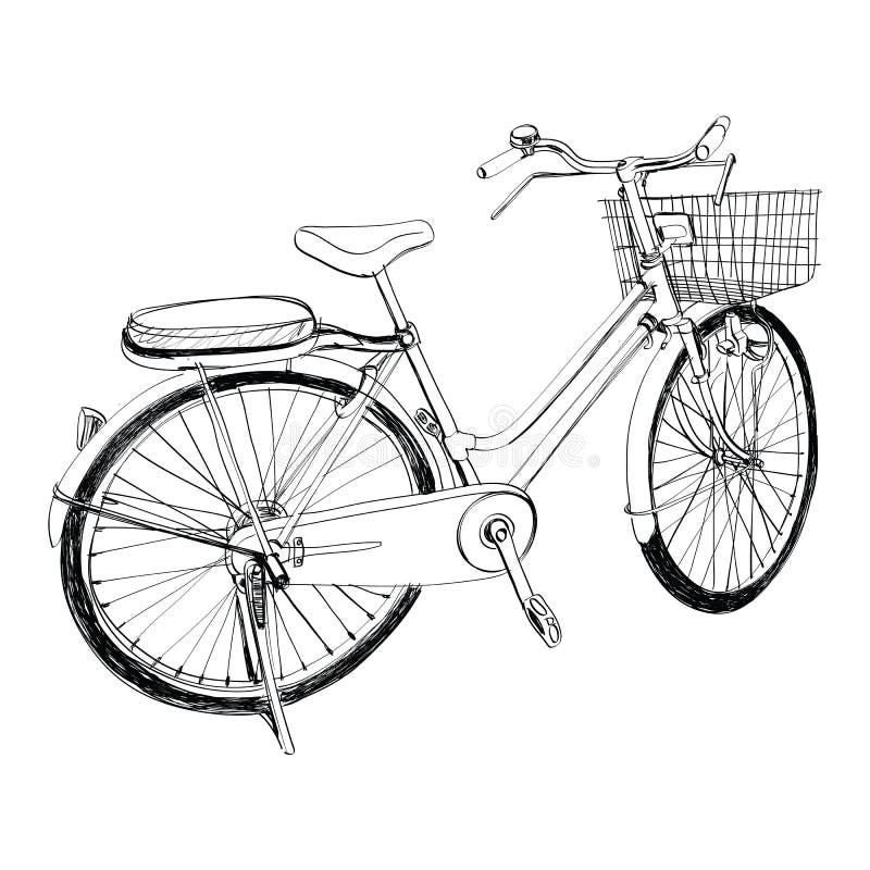 Old bicycle - sketch illustration hand drawn