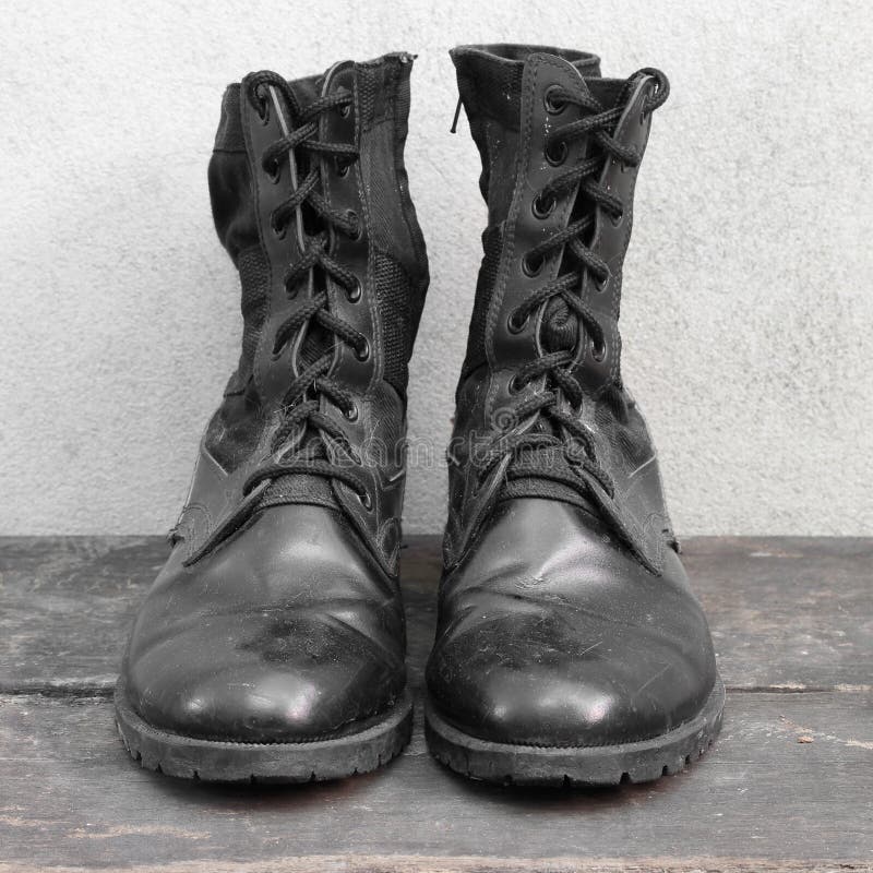 Old Black Boots on the Wooden. Stock Image - Image of grunge, pair ...