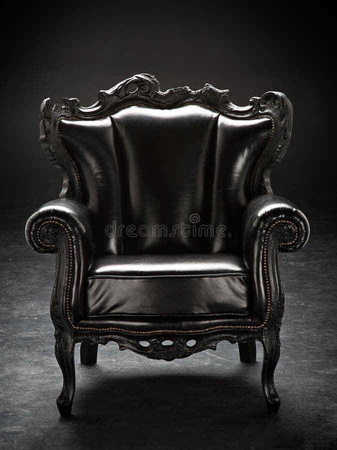 Old Black Chair, Upholstered in Leather Stock Photo - Image of scratched,  background: 29244616