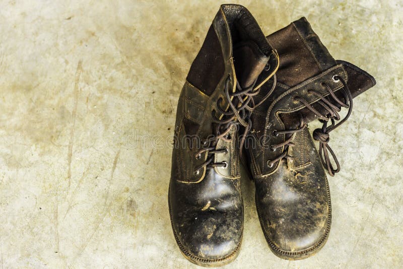 A Pair Of Old Worn Black Leather Business Shoes Stock Photo - Image of ...