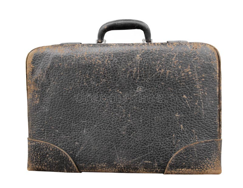 Old Black Leather Suitcase Isolated Stock Photo - Image of luggage ...