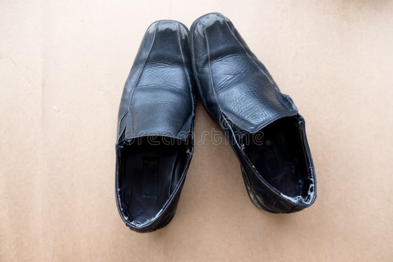 Old Black Shoe on Brown Background Stock Image Image of worn, formal