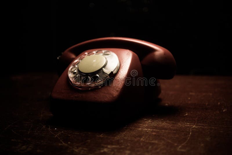 Old Black Telephone on Old Wood Plank with Art Dark Background with Fog ...