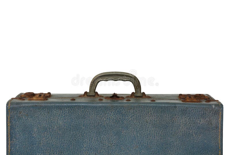 Old blue vintage bag suitcase isolated on white background, copy space stock image Old blue vintage bag suitcase isolated on white background, copy space stock image