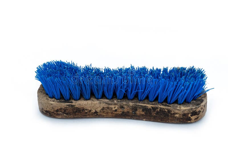 Old Blue Washing brush with wooden handle on white background. The old Blue Washing brush with wooden handle on white background stock photos Old Blue Washing brush with wooden handle on white background. The old Blue Washing brush with wooden handle on white background stock photos