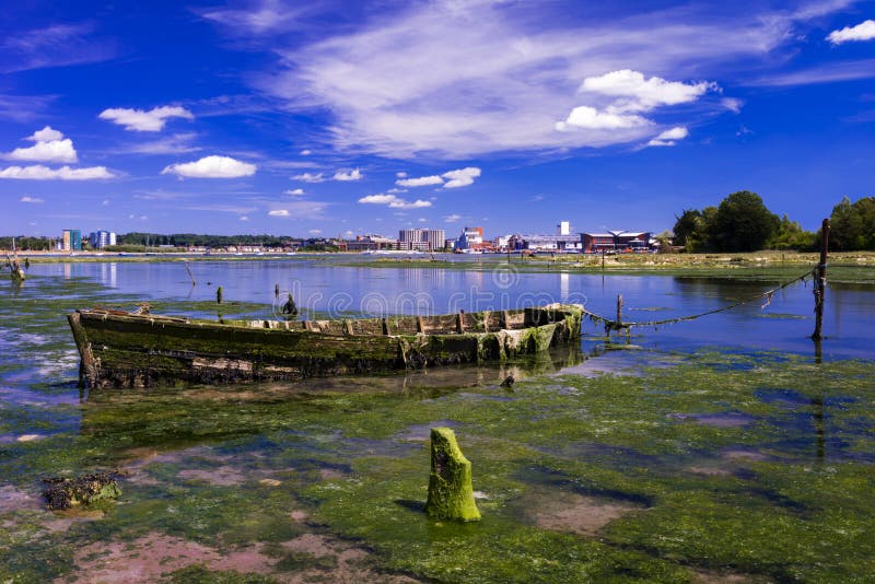 Old boats in Poole Harbour stock photo