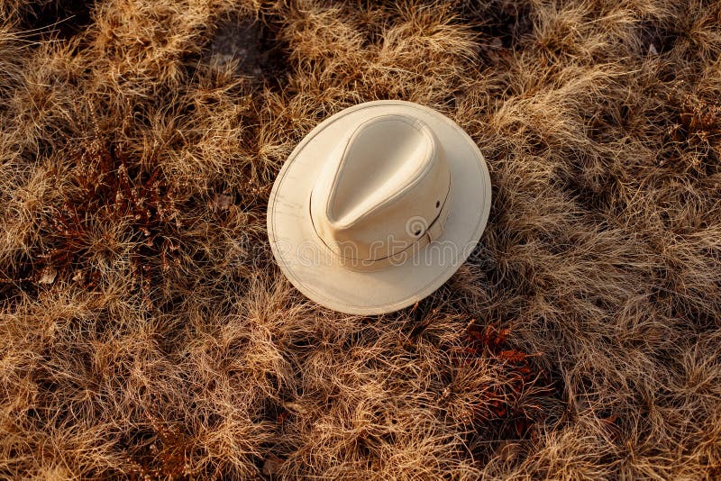 Old Boho or Cowboy Hat on Grass at Sunset in Mountains, Travel C Stock ...