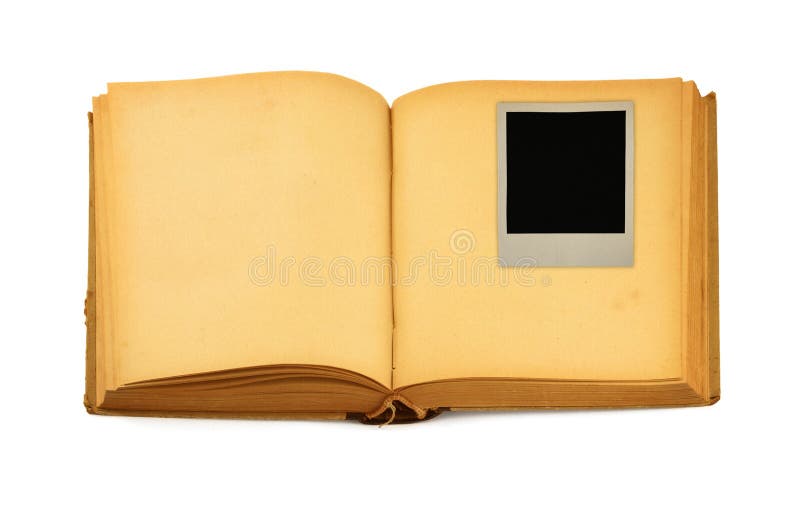 Old book with empty photo frame inside