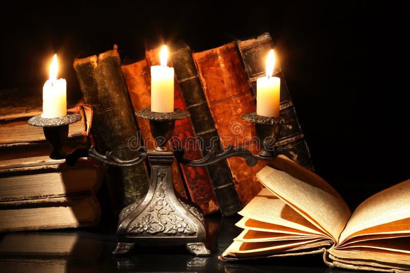 Old Books and Candles stock photo. Image of still, author 277534628