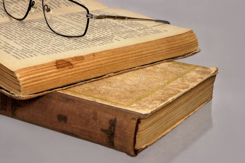 Old books on a table.