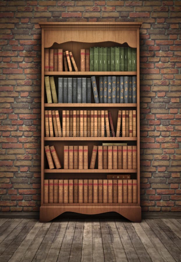 Old bookshelf in room stock illustration. Illustration of 