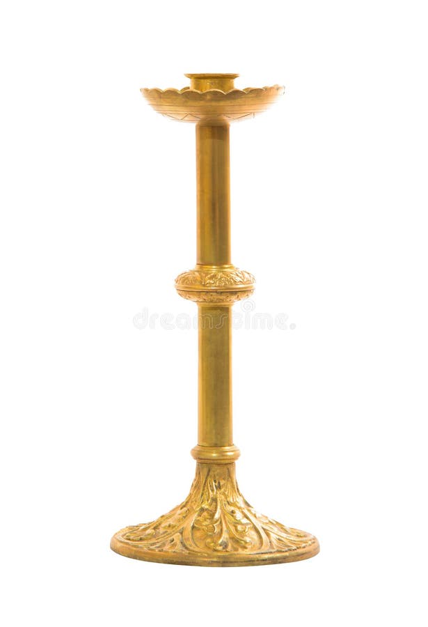 Old Brass Candle Holder on White Background Stock Image Image of