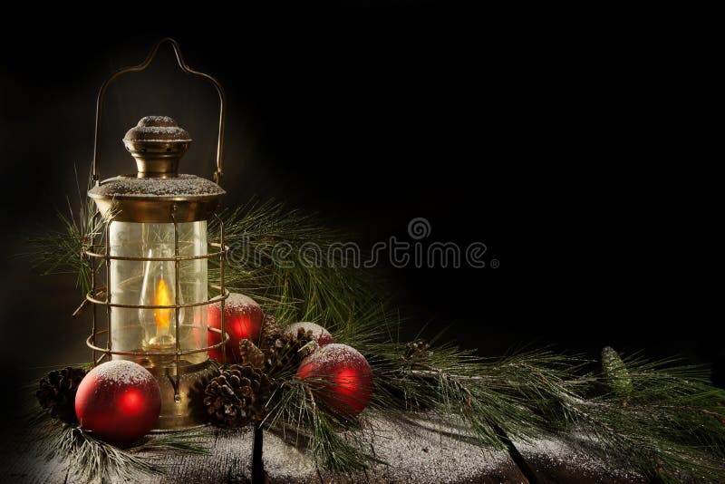 Glowing Lantern Christmas Night Stock Image - Image of christmas ...