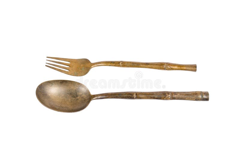 Old brass spoon and fork stock image. Image of tool, equipment 56262825