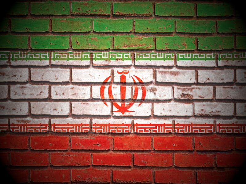 Old brick wall Iran flag stock illustration