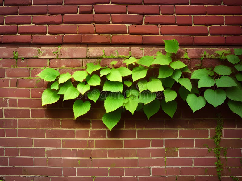 Old brick wall with ivy leaves, royalty free illustration.