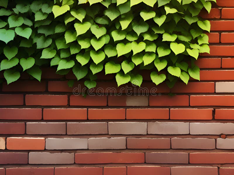 Old brick wall with ivy leaves, vector illustration.