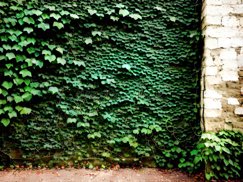 Old brick wall with ivy leaves, royalty free illustration.