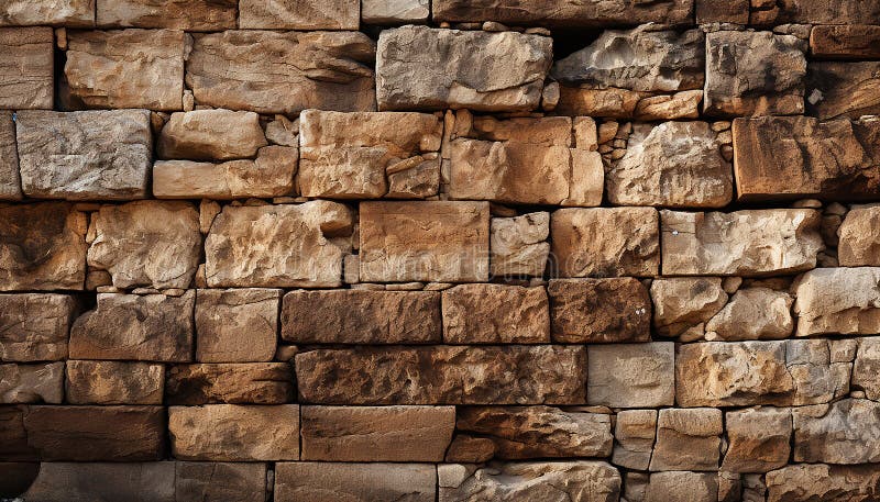 Old brick wall with rough texture, surrounded by ancient stone generated by AI