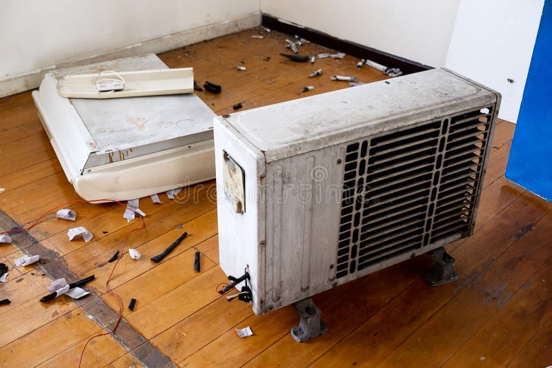 Old and Broken Air Conditioner Unit. Stock Photo Image of building