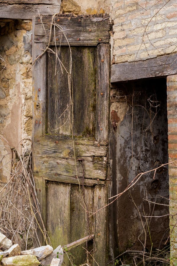 Old, Aged, Weathered, Damage, Broken, Damage House Door Stock Photo